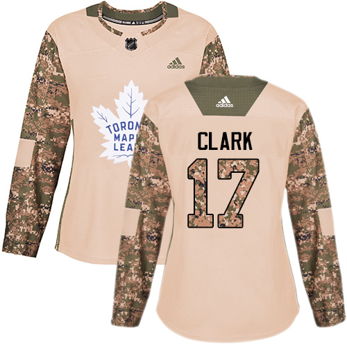 Adidas Maple Leafs #17 Wendel Clark Camo Authentic Veterans Day Women's Stitched NHL Jersey - Click Image to Close